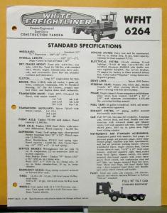 1965 White Freightliner Truck Model WFHT 6264 Sales Brochure & Specifications