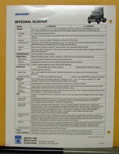 1987 WhiteGMC Truck Model Integral Sleeper Specification Sheet