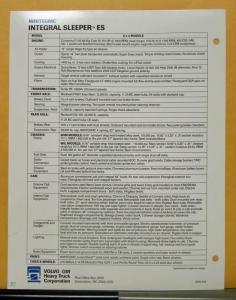 1987 WhiteGMC Truck Model Integral Sleeper ES Specification Sheet