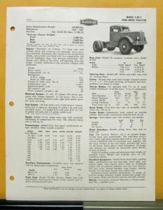 1954 Autocar Truck Model C 85 T Specification Sheet