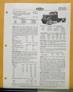 1958 Autocar Truck Model DC74T Specification Sheet