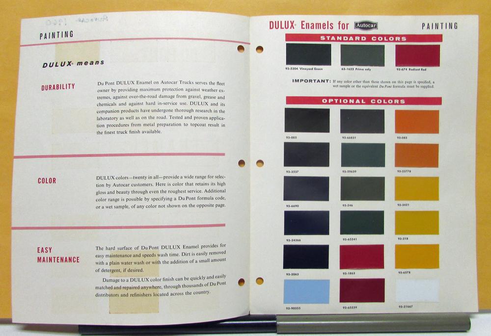 1960 Autocar Paint Chips by DuPont Dulux Enamel