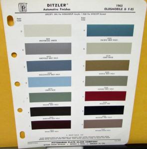 1963 Oldsmobile Colors Ditzler Pittsburgh Paint Chips Form 6308 Original