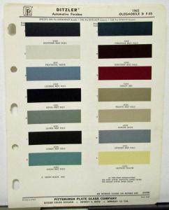 1965 Oldsmobile Colors Ditzler Pittsburgh Paint Chips Form 6508 Original