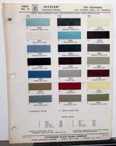 1967 Oldsmobile Colors Ditzler PPG Paint Chips Form 6708 Original
