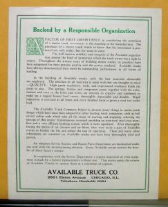 1925 Available Truck Model L 2 Sales Brochure & Specifications