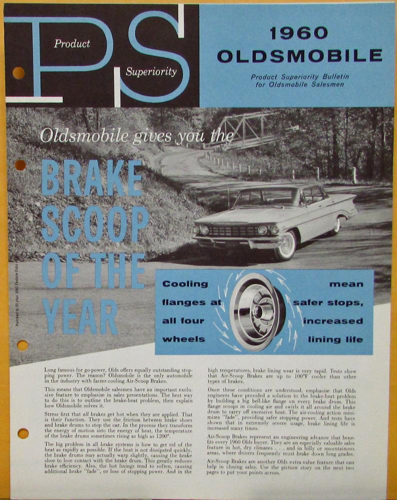 1960 Oldsmobile Product Superiority Bulletin Air Scoop Brakes Sales Folder Orig