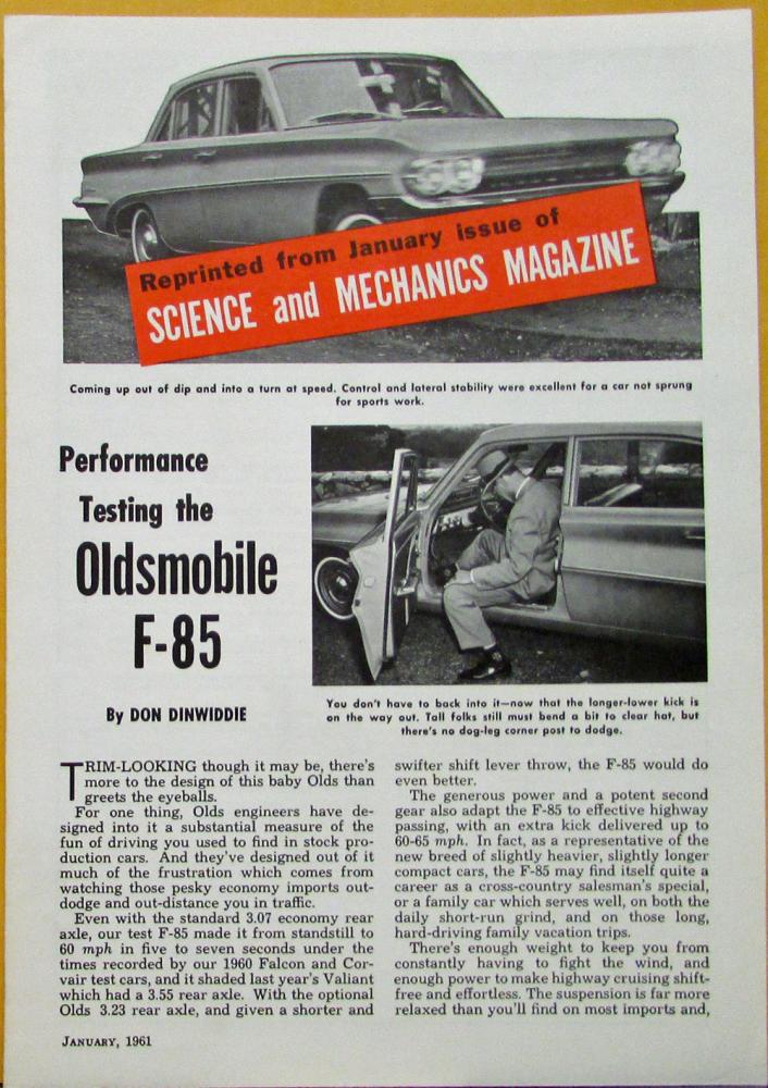 1961 Oldsmobile F85 Science & Mechanics Magazine Reprint Article Sales Folder