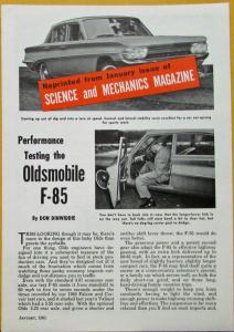 1961 Oldsmobile F85 Science & Mechanics Magazine Reprint Article Sales Folder
