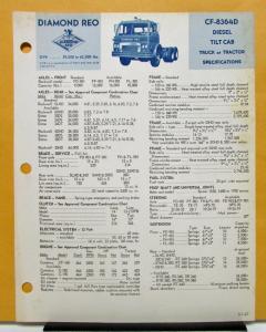 1967 Diamond REO Truck Model CF 8364D Tilt Cab Specification Sheet