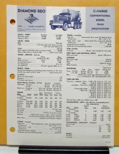 1967 Diamond REO Truck Model C 11486D Specification Sheet