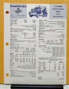 1967 Diamond REO Truck Model C-11486D Specification Sheet