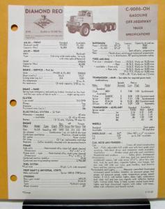 1968 Diamond REO Truck Model C-9086-OH Specifications Brochure