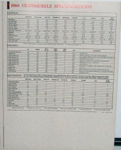 1966 Oldsmobile Toronado 98 88 Cutlass F85 Starfire 442 Wagon Sales Brochure