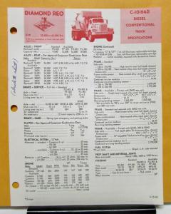 1968 Diamond REO Truck Model C 10164D Specifications Brochure