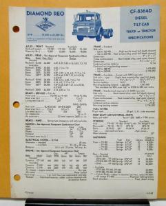 1968 Diamond REO Truck Model CF 8364D Specifications Brochure