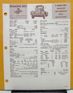 1968 Diamond REO Truck Model C-9064-OH Specifications Brochure