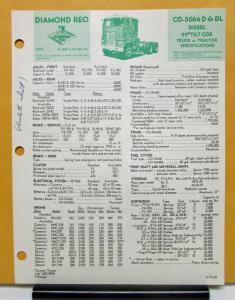 1968 Diamond REO Truck Model CO 5064D & DL Tilt COE Specifications Brochure