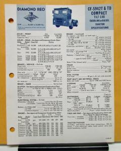 1969 Diamond REO Truck Model CF 5942T & TD Tilt Cab Specification Sheet