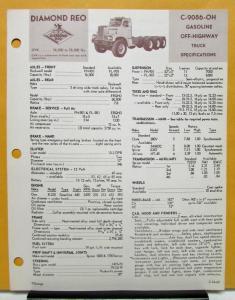 1969 Diamond REO Truck Model C-9086-OH Specifications Brochure