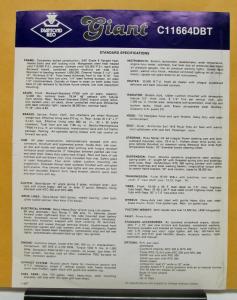 1980 Diamond REO Giant Truck Model C11664DBT Specification Sheet