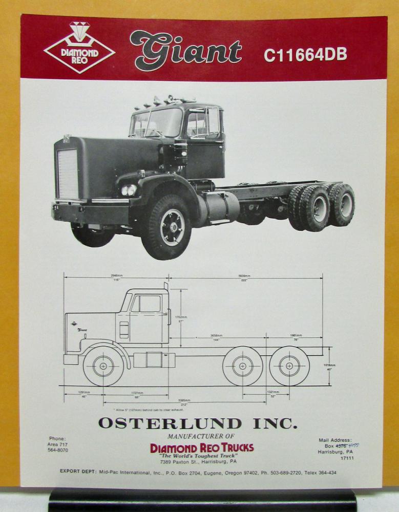 1981 Diamond REO Giant Truck Model C11664DB Specification Sheet