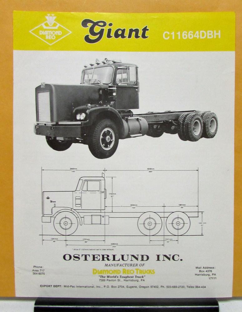1981 Diamond REO Truck Model C11664DBH Specification Sheet