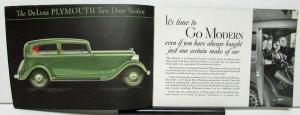 1933 Plymouth Dealer Color Sales Brochure De Luxe Long Wheelbase Sedan Coupe