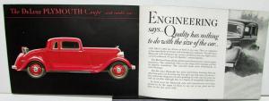 1933 Plymouth Dealer Color Sales Brochure De Luxe Long Wheelbase Sedan Coupe