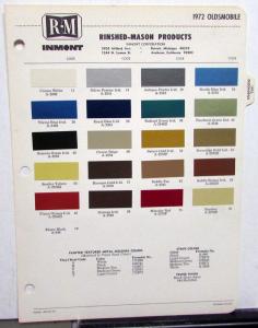 1972 Oldsmobile Paint Chips Rinshed Mason Inmont Original Sheet