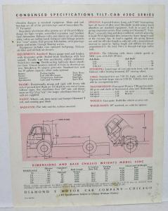 1957 Diamond T Truck Model 430C Tilt Cab Specification Sheet