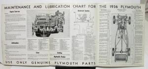 1936 Plymouth Independent Garage Maintenance & Lubrication Info Chart Original