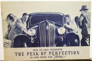 1936 Plymouth Dealer Sales Brochure Bluetone De Luxe Models Peak Of Perfection