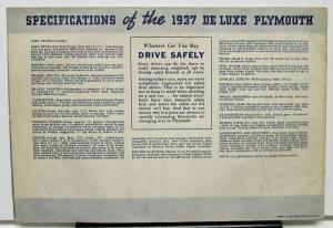 1937 Plymouth Dealer Sales Brochure De Luxe Models Bluetone Biggest Value