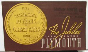 1938 Plymouth Dealer Sales Brochure Folder De Luxe Models The Jubilee 10th Anniv