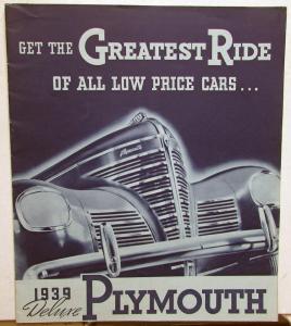 1939 Plymouth Dealer Sales Brochure De Luxe Models Bluetone Features