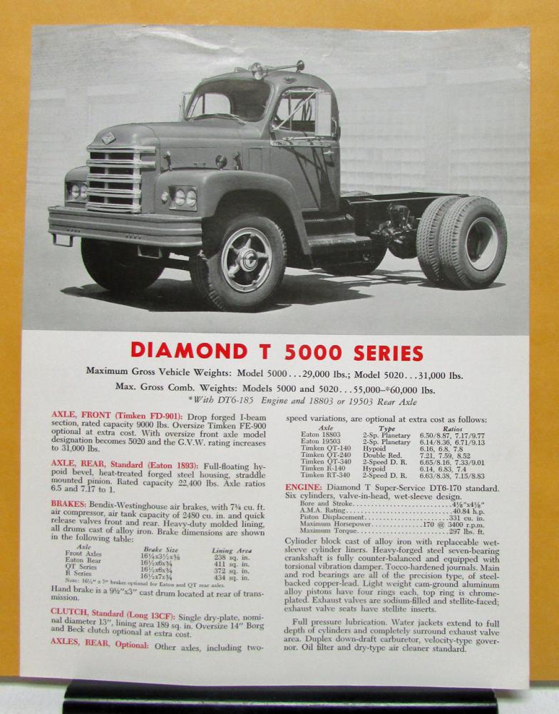 1960 Diamond T Truck 5000 Series Specification Sheet