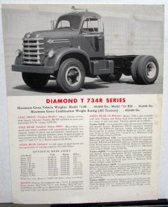 1959 Diamond T Truck 734R Series Dealer Specification Data Sheet