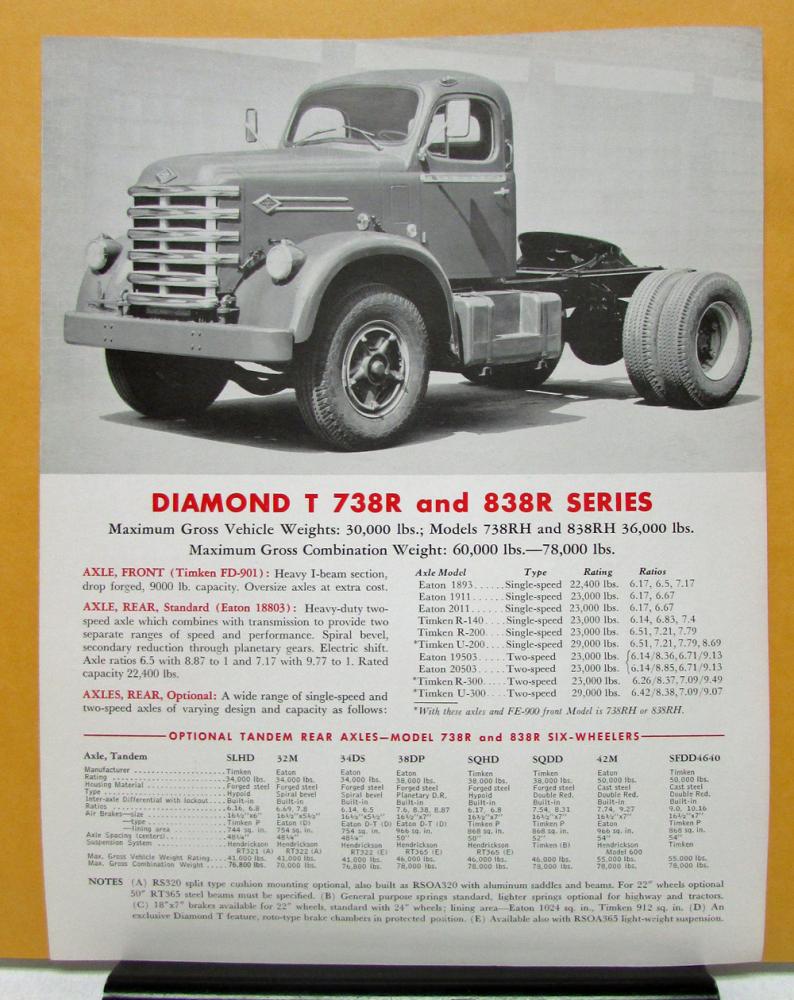 1960 1961 Diamond T Truck Model 738R 838R Sales Brochure & Specifications