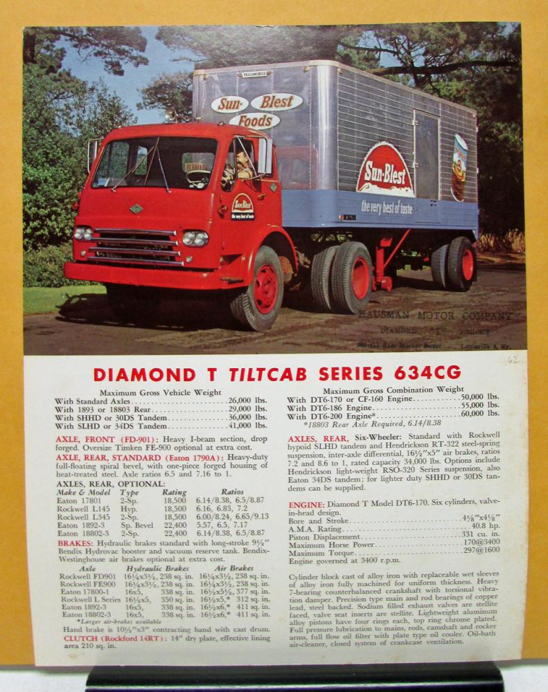 1962 Diamond T Truck 634CG Series Tiltcab Specification Sheet