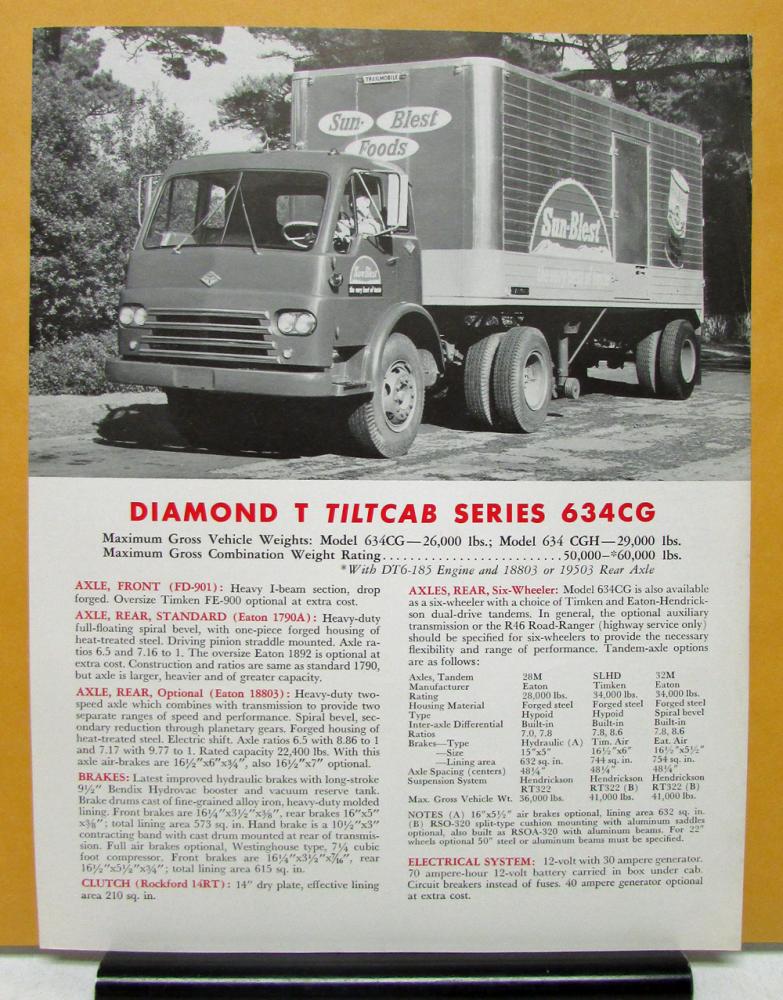 1963 Diamond T Truck 634CG Series Tiltcab Specification Sheet