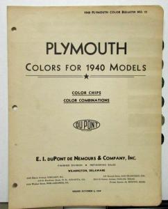 1940 Plymouth Color Paint Chips Leaflet Du Pont Combinations Original