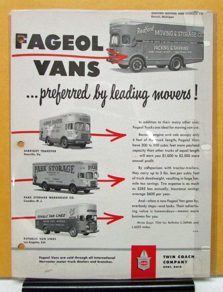 1950 1951 1952 1953 1955 Fageol Vans Sales Brochure