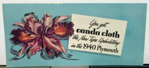 1940 Plymouth Dealer Sales Brochure Folder Canda Cloth Upholstery Interior