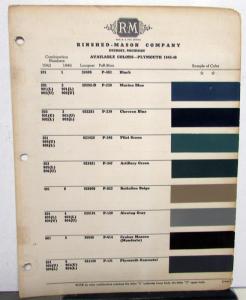 1942-1946 Plymouth Color Paint Chips Leaflet RM Original 2 Sided