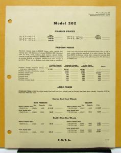 1939 Federal Truck Model 202 Price Sheet