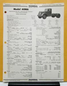 1947 Federal Truck Model 60MA Specification Sheet