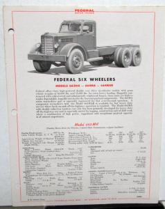 1947 Federal Truck Model 663MA 664MA 664MAB Specification Sheet