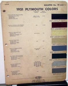 1951 Plymouth Color Paint Chips Leaflets Du Pont Original