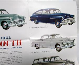 1952 Plymouth Dealer Color Sales Brochure Folder Cranbrook Cambridge Concord